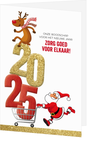 Kerstkaart - Kerstman Doet Boodschappen | Kerstkaarten.be