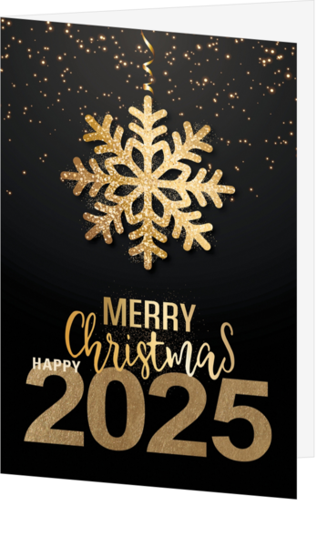 Kerstkaart - Happy 2025 en gouden ijskristal