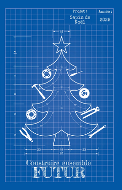 Carte de Vœux   Sapin de Noël Blueprint Achterkant/Voorkant